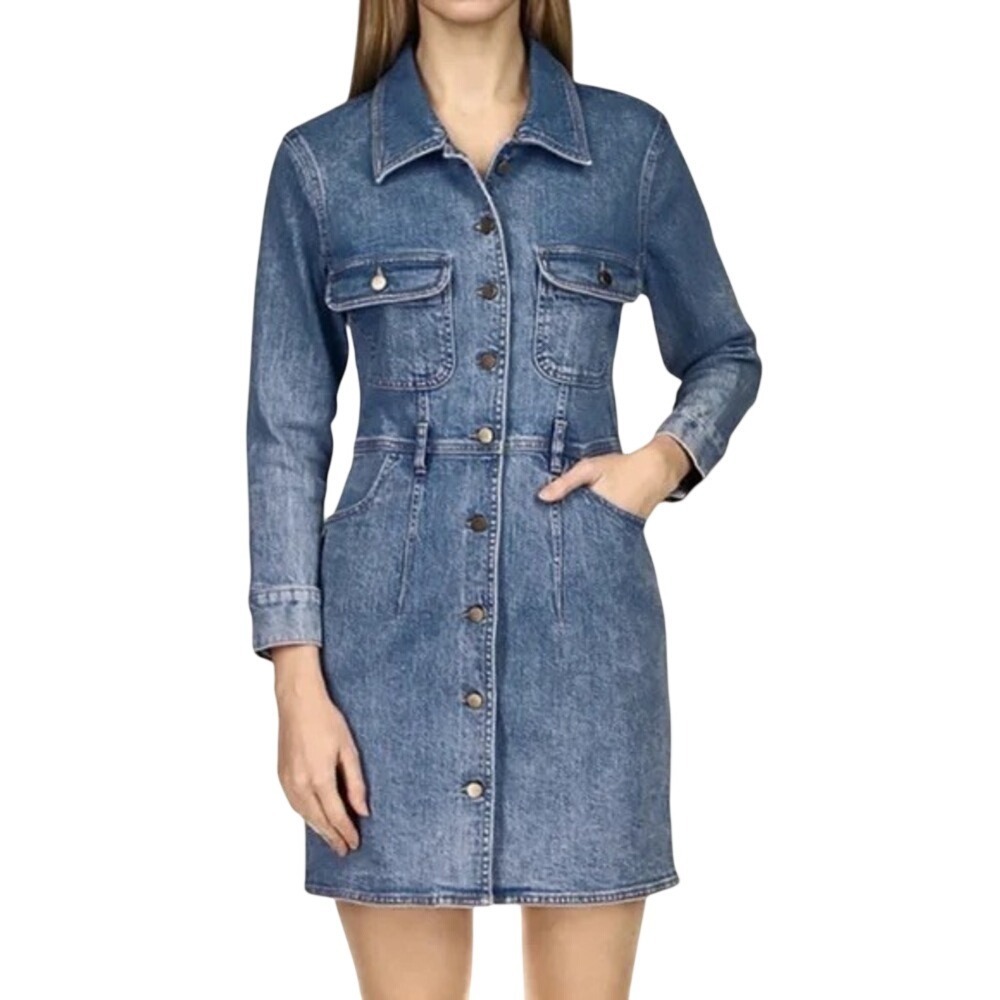 DL1961 Esme Denim Shirt Dress Blue Button Front Mini Dress Womens XS EUC